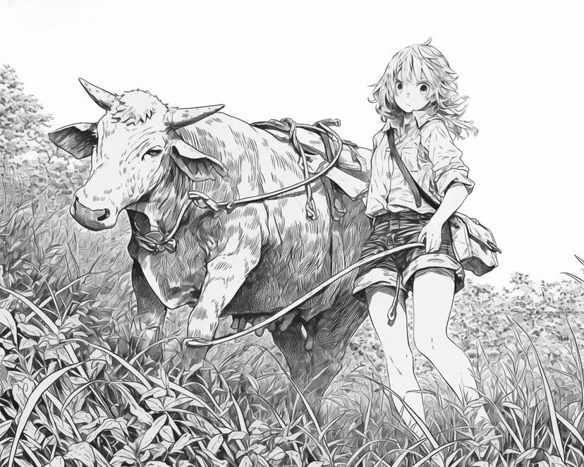 Coloriage L'Aventure de la Fille et la Vache