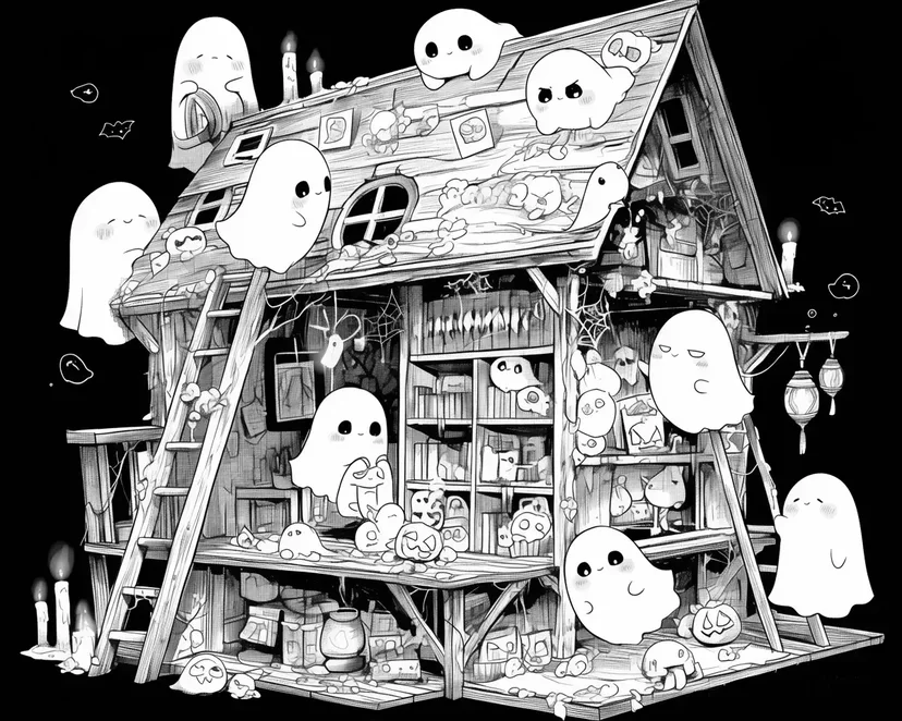 おばけのハロウィンハウスの塗り絵