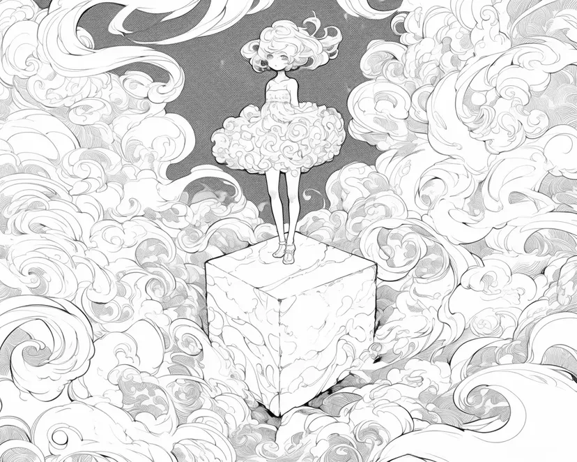 梦幻云女孩涂色页