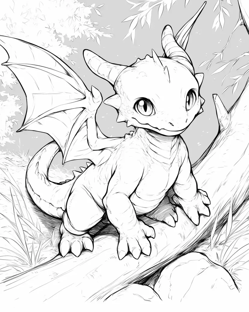 森の小さなドラゴンの塗り絵