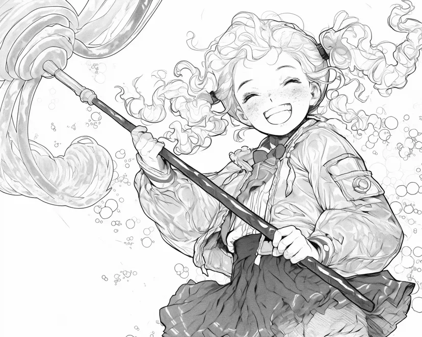 Cheerful Girl with Rainbow Lollipop coloring page