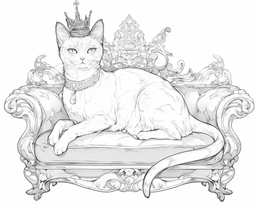 王座に座る猫の塗り絵