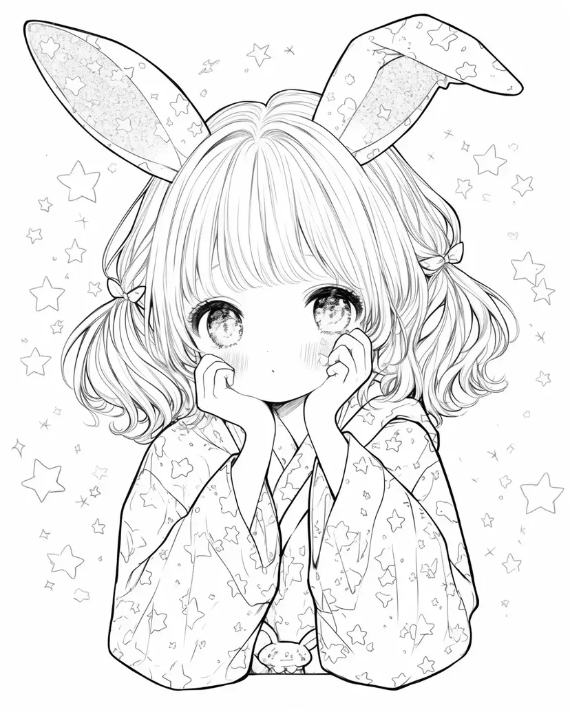 兔耳女孩涂色页