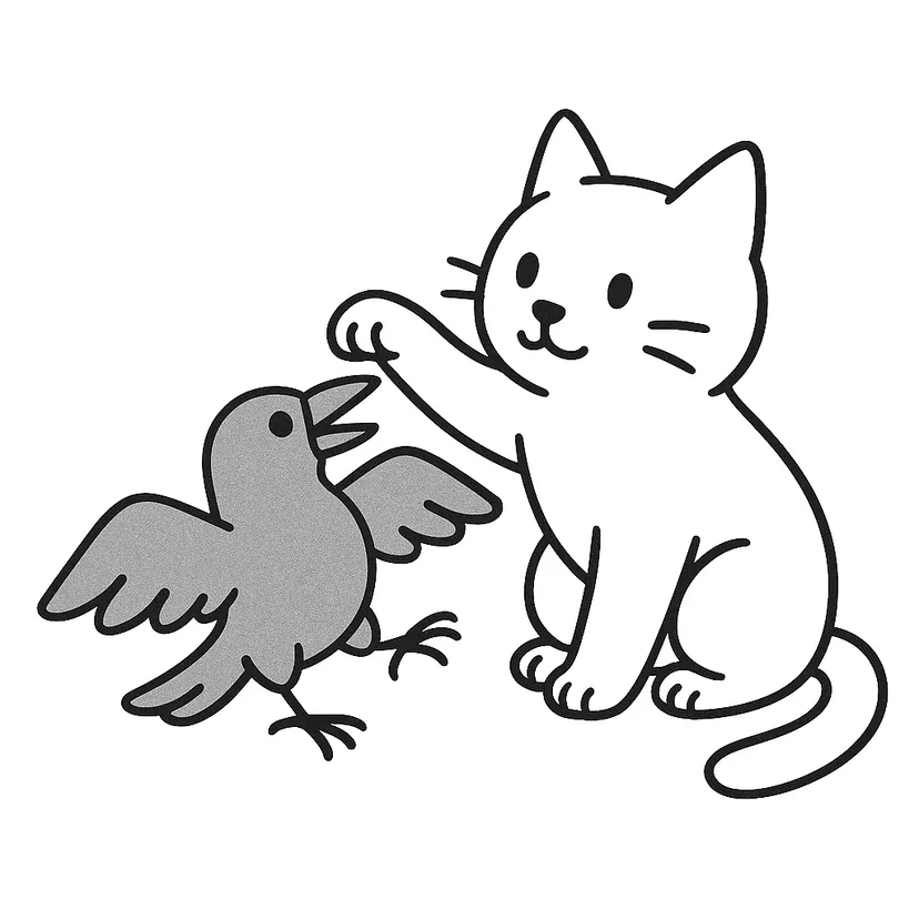 Dibujo de Amigos Gato y Cuervo para colorear