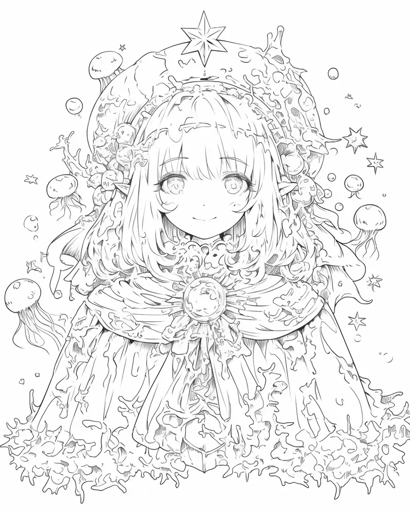 魔法の光に包まれた妖精の塗り絵