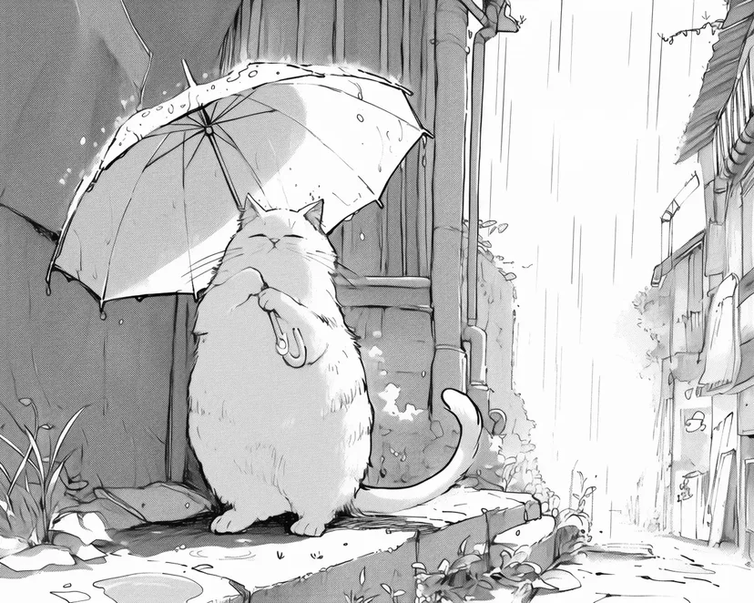 Dibujo de Gato después de la lluvia para colorear
