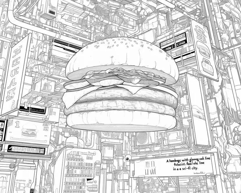 空飛ぶハンバーガーの塗り絵