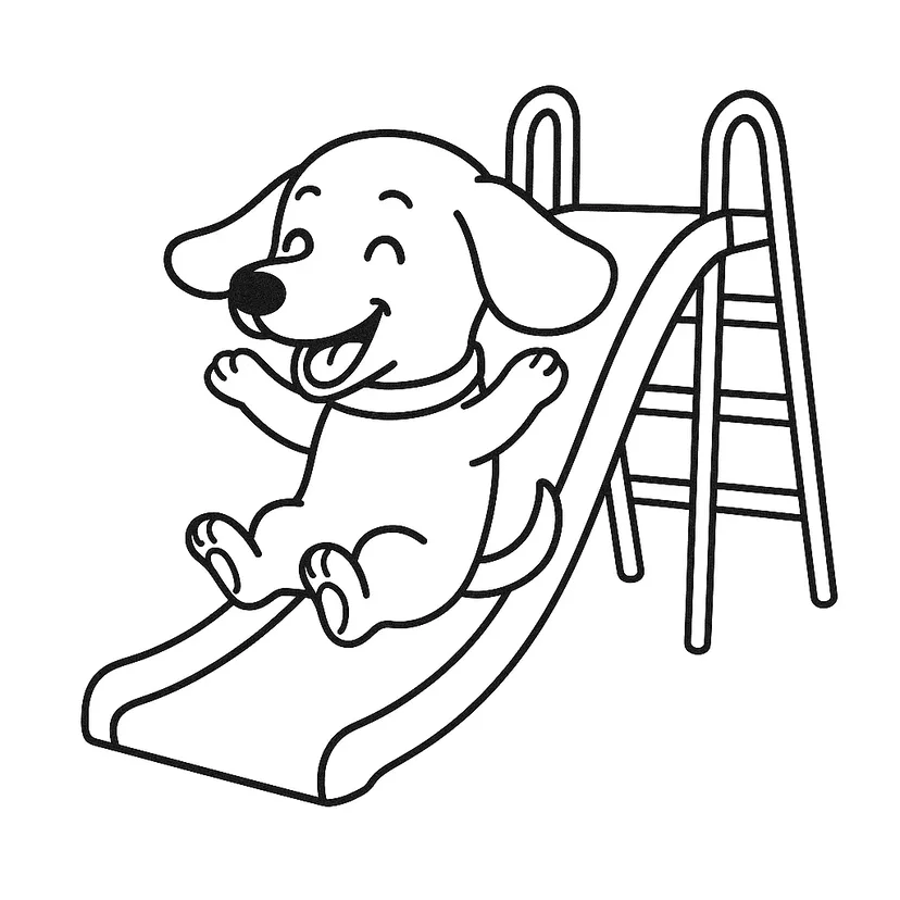Dibujo de Cachorro Jugando en el Tobogán para colorear