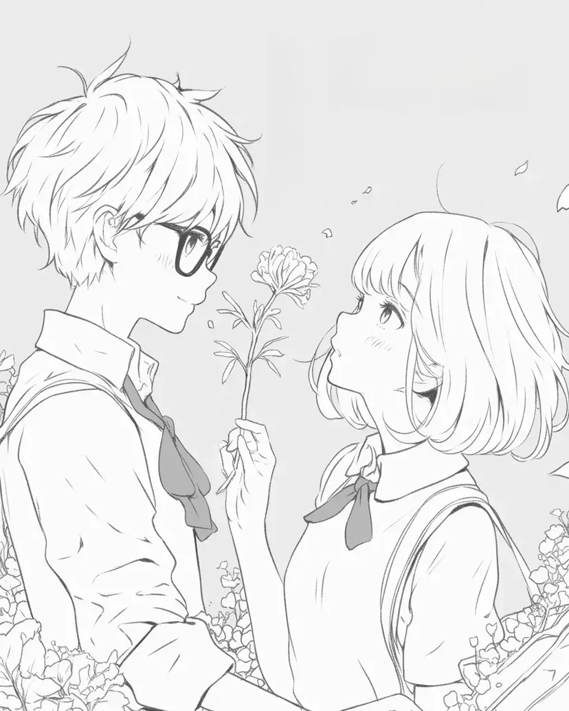花を贈る瞬間の塗り絵