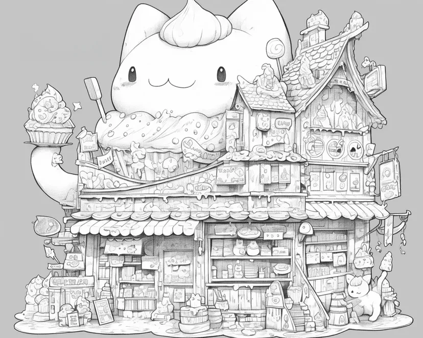 Coloriage Chat à la Boulangerie de Cupcakes