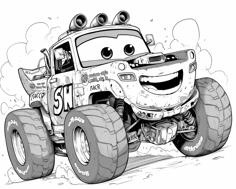 Dibujo de Camión Monstruo Sonriente para colorear