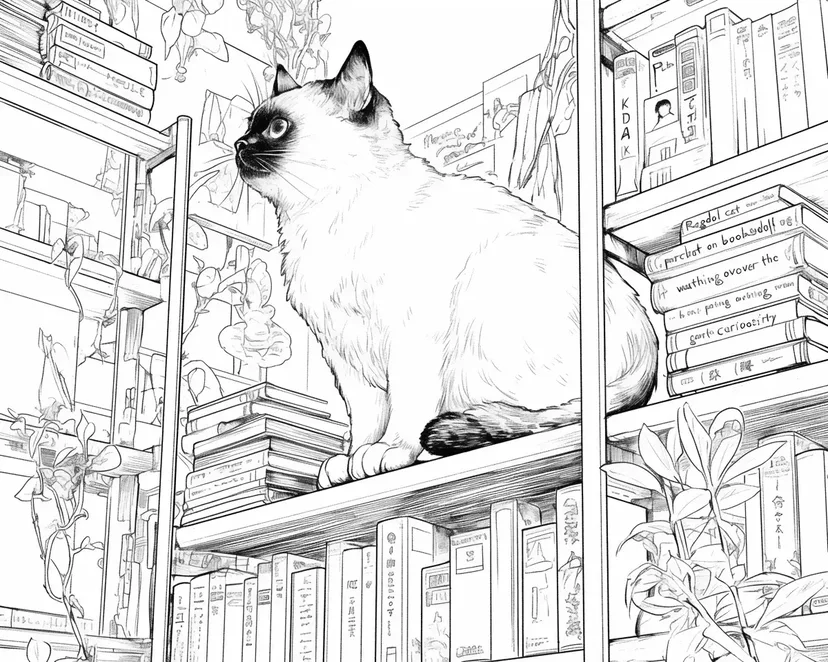Desenho de Gato na Estante para colorir