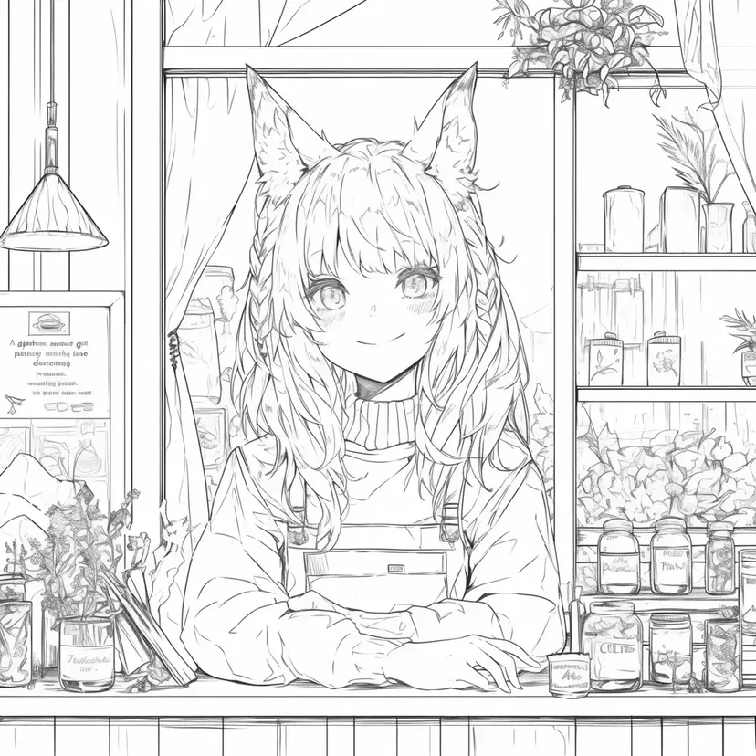 魔法の花屋の店員の塗り絵