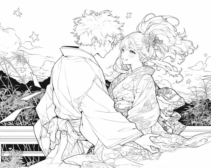 Desenho de Noite de Tanabata para colorir