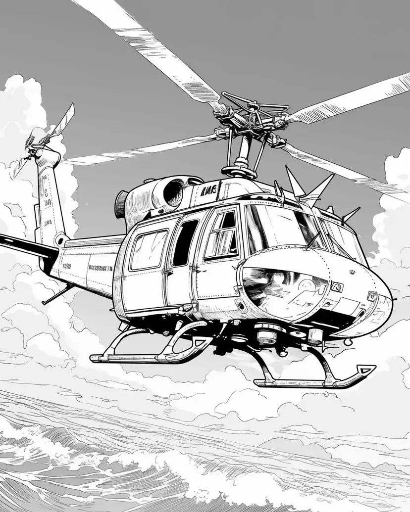Desenho de Helicóptero Voando pelo Céu para colorir