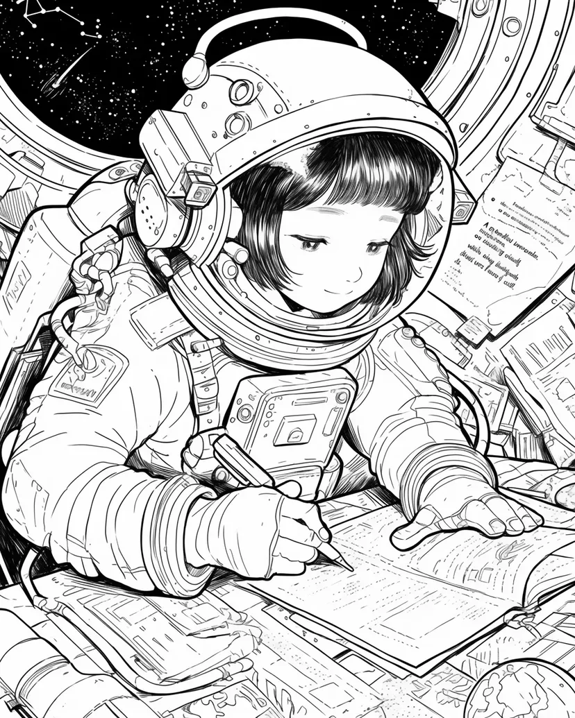 Dreaming Girl in Space coloring page