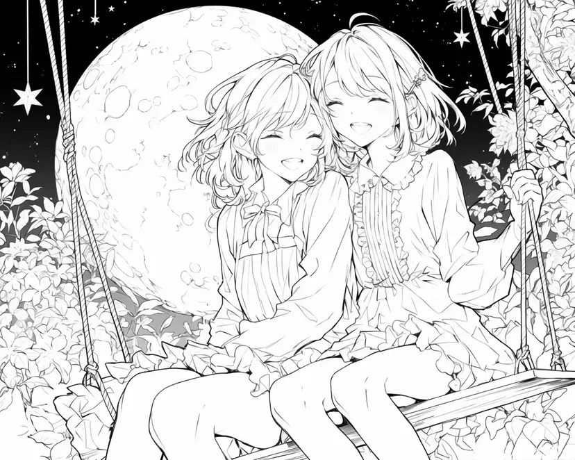 Coloriage Se Balancer Sous le Clair de Lune