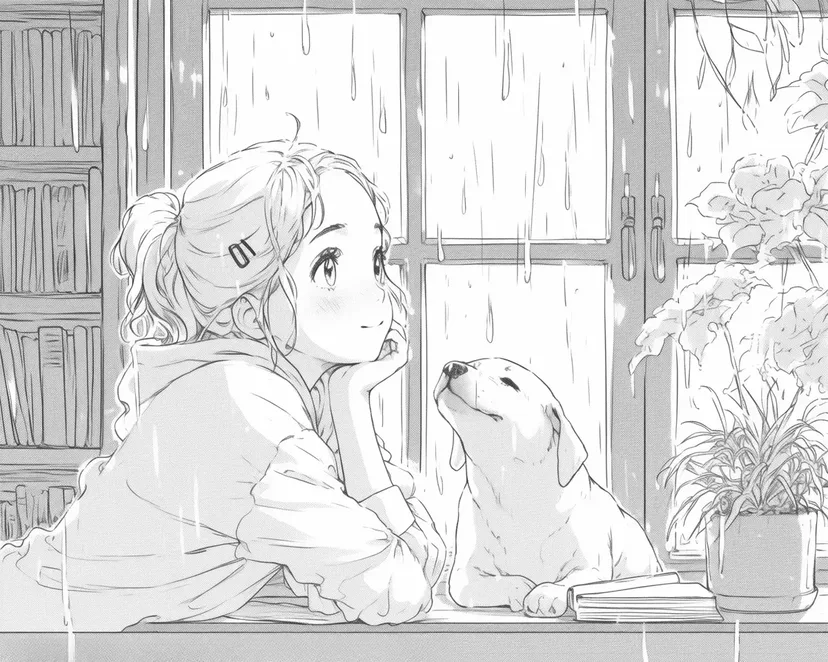 Dibujo de Un Momento en un Día Lluvioso para colorear