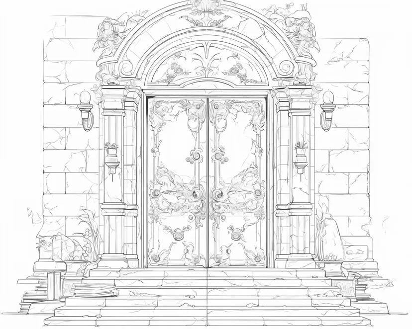 Dibujo de Puerta Ornamentada y Fantástica para colorear