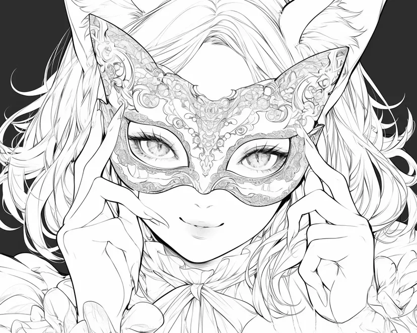 華やかな仮面の少女の塗り絵