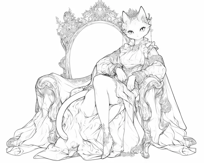 优雅的猫王座涂色页