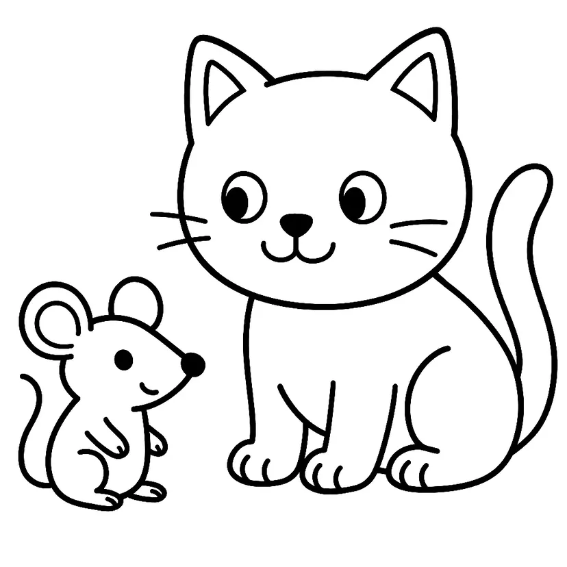 Dibujo de Amigos Gato y Ratón para colorear