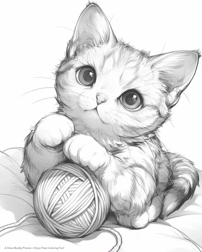 玩毛线球的小猫涂色页