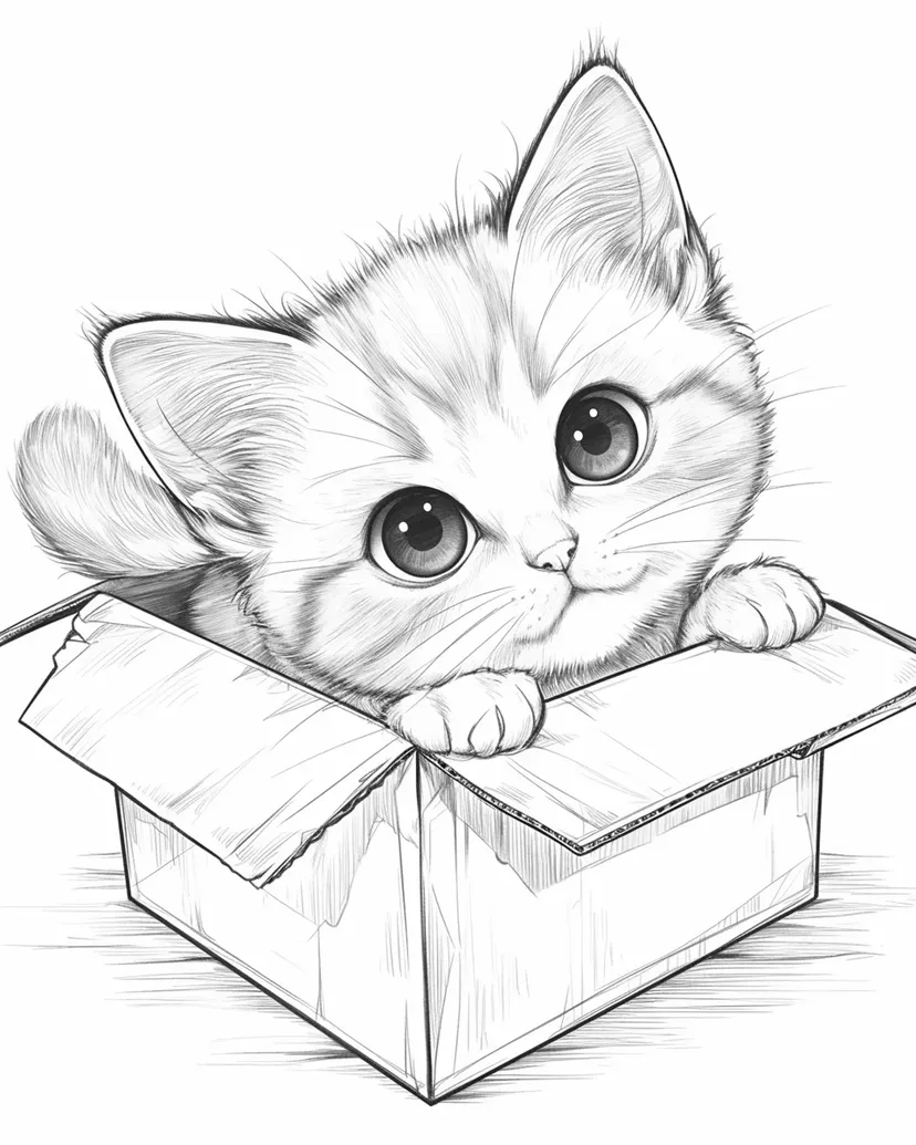 箱の中のかわいい子猫の塗り絵