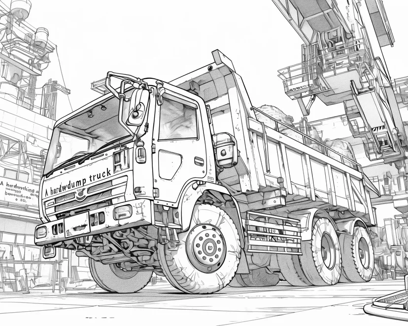 働くダンプトラックの塗り絵