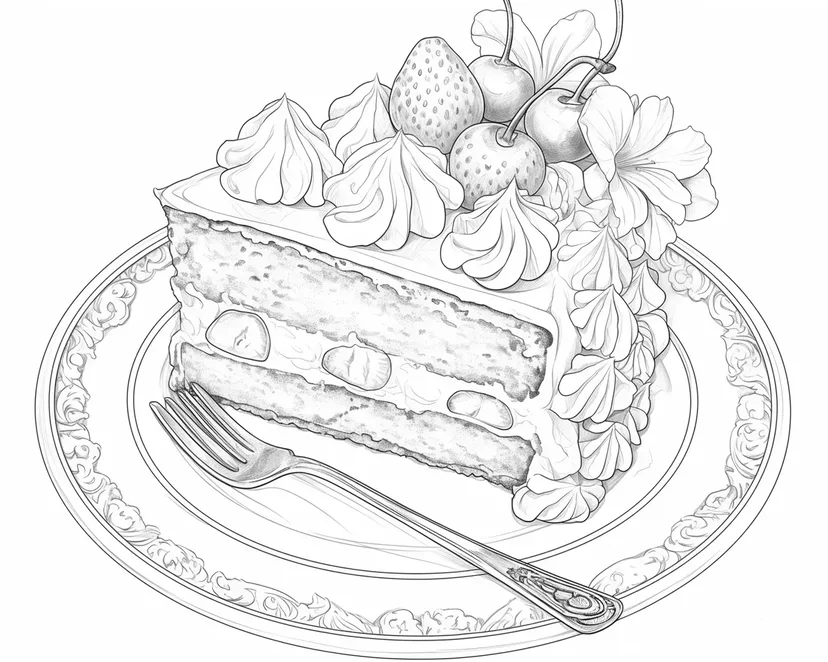 Desenho de Bolo Decorado com Morangos para colorir