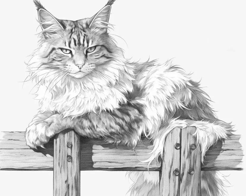 围栏上的缅因猫涂色页