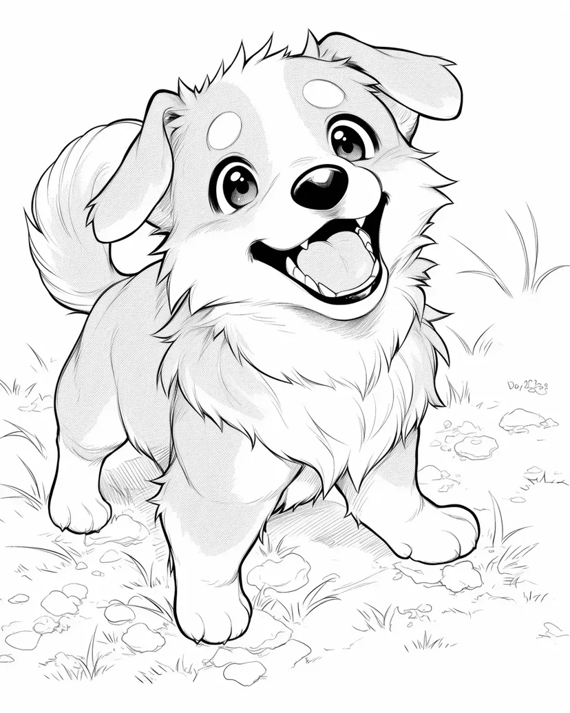 元気いっぱいの子犬の塗り絵