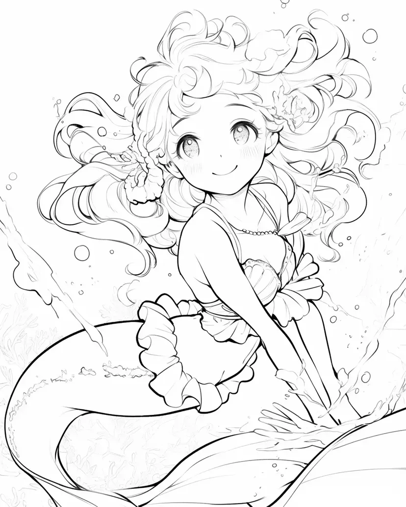 海の妖精・人魚の塗り絵
