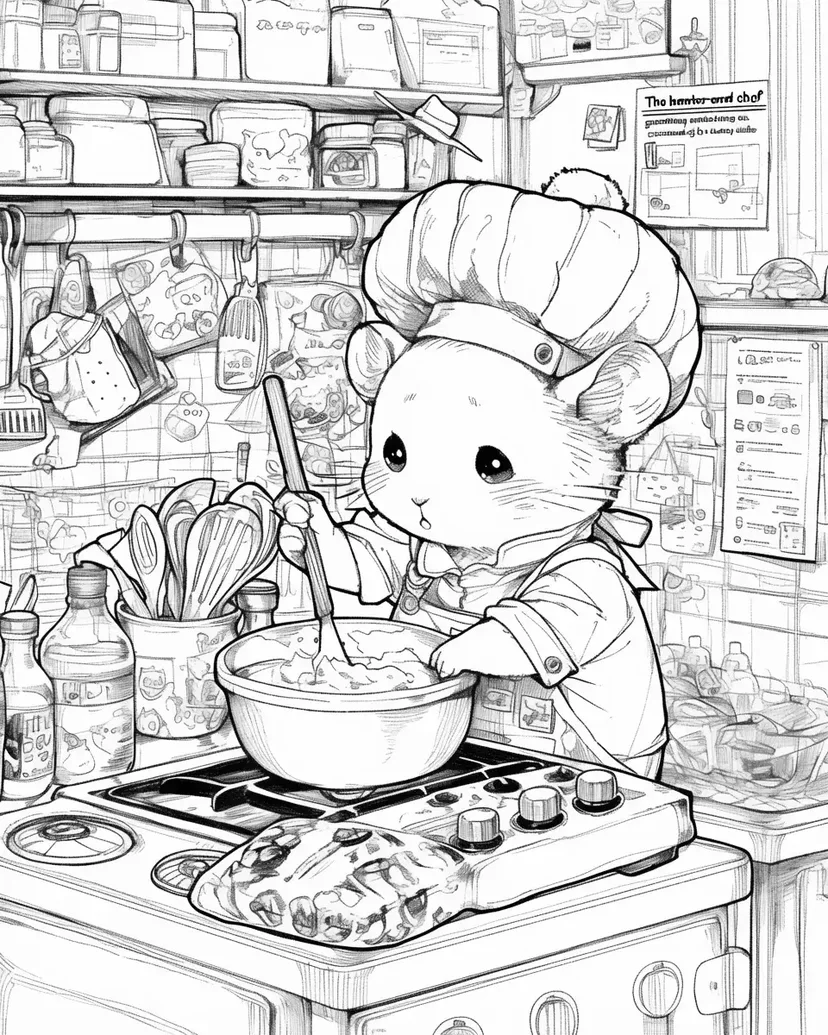 ハムスターのシェフの塗り絵