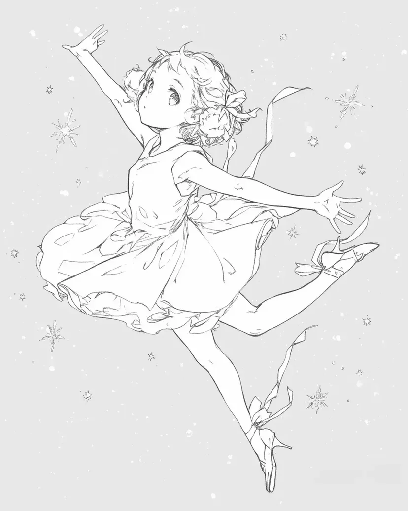 Coloriage Fille Dansant dans le Ciel