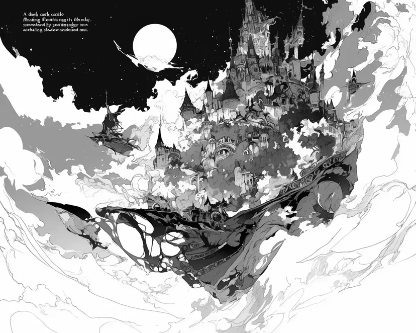 空に浮かぶ魔法の城の塗り絵