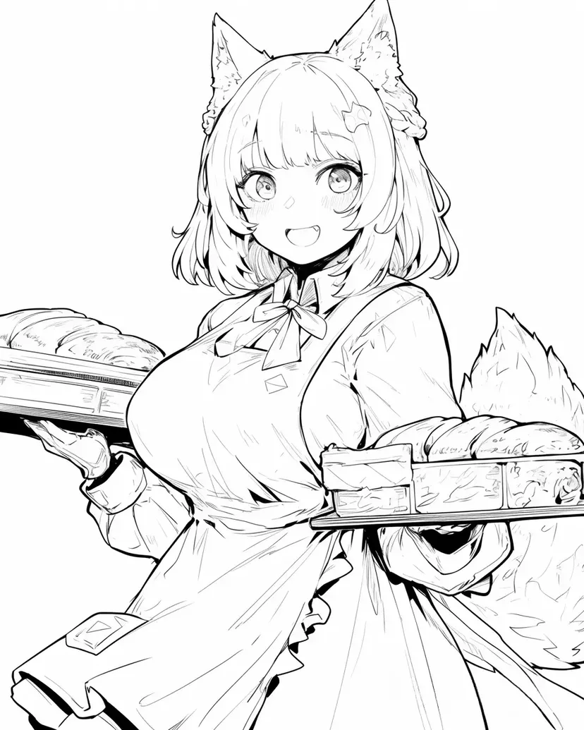 Desenho de Garota Raposa com Pão para colorir