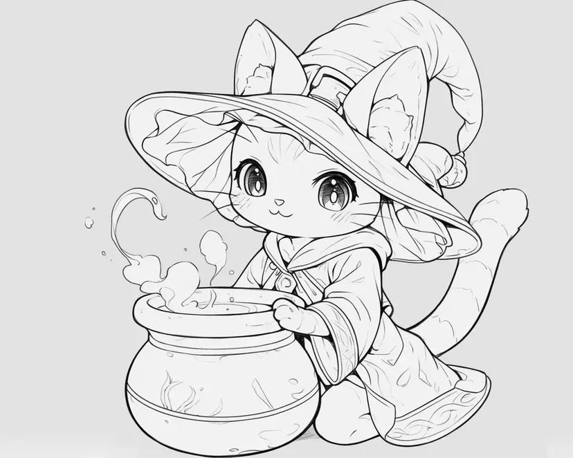 魔法の猫と魔法のスープの塗り絵