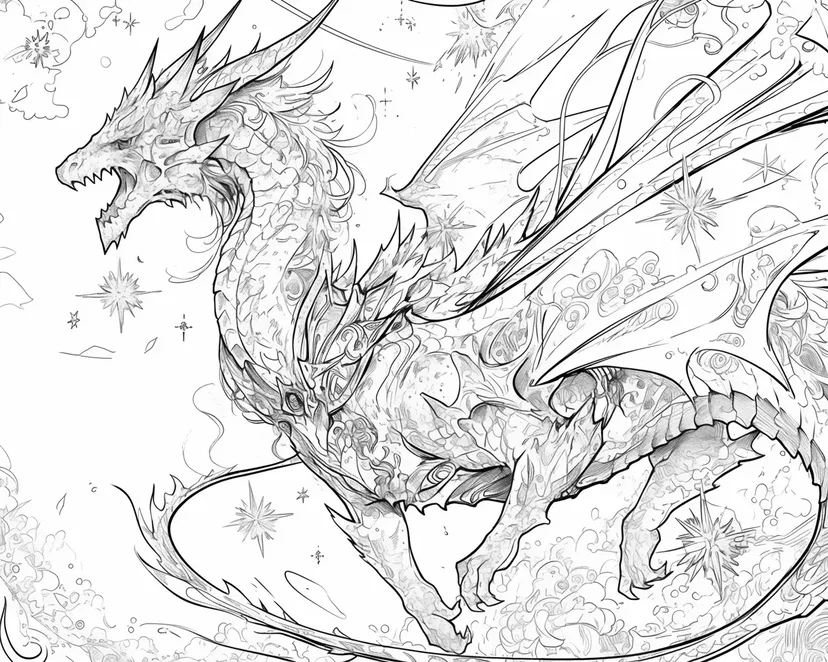 Dibujo de Dragón Majestuoso Surcando el Cielo para colorear