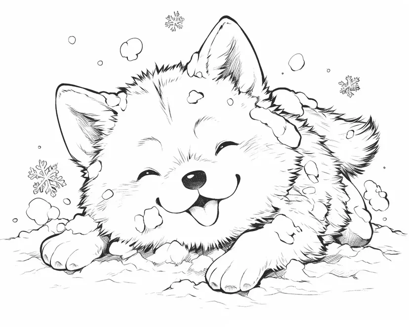 雪の中の子犬の塗り絵