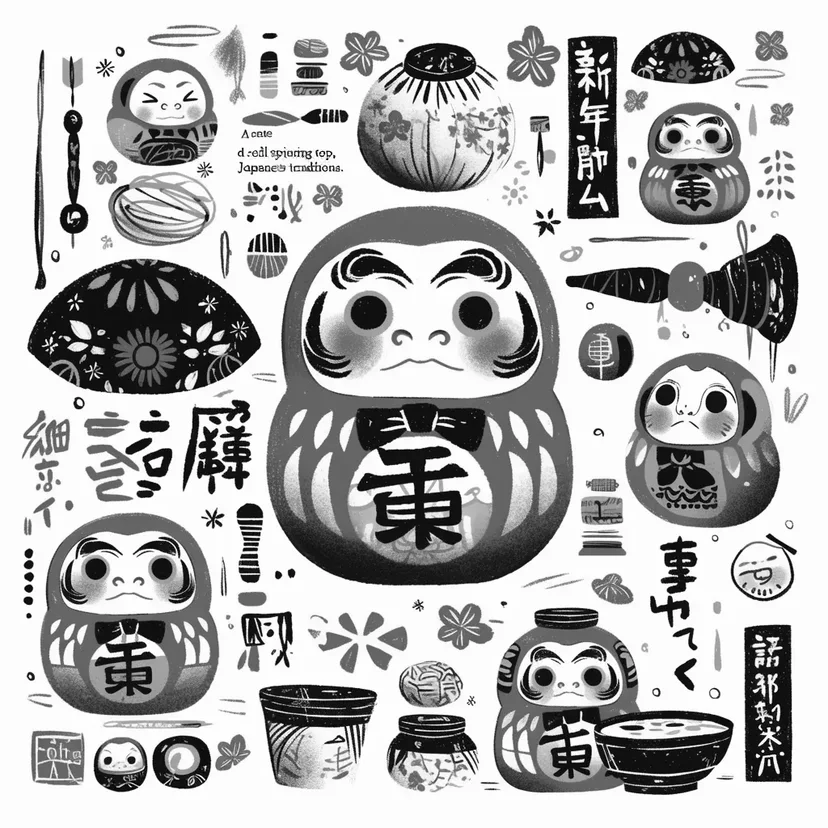 Desenho de Daruma e Tradições Japonesas para colorir