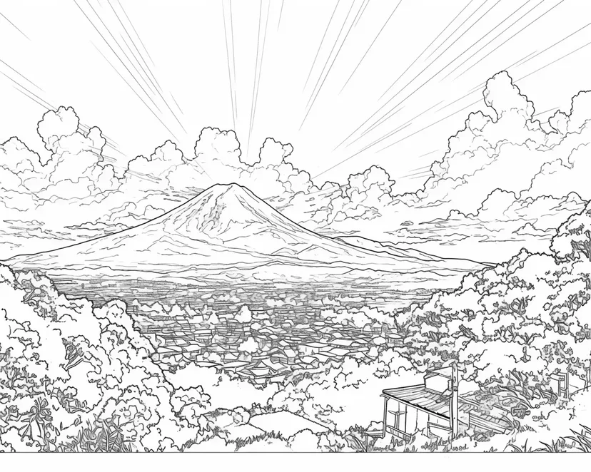Mount Fuji on New Year's Day coloring page