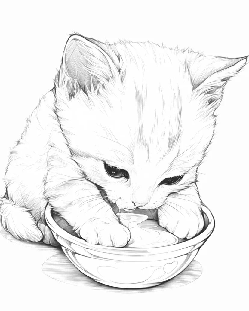 ミルクを飲む子猫の塗り絵