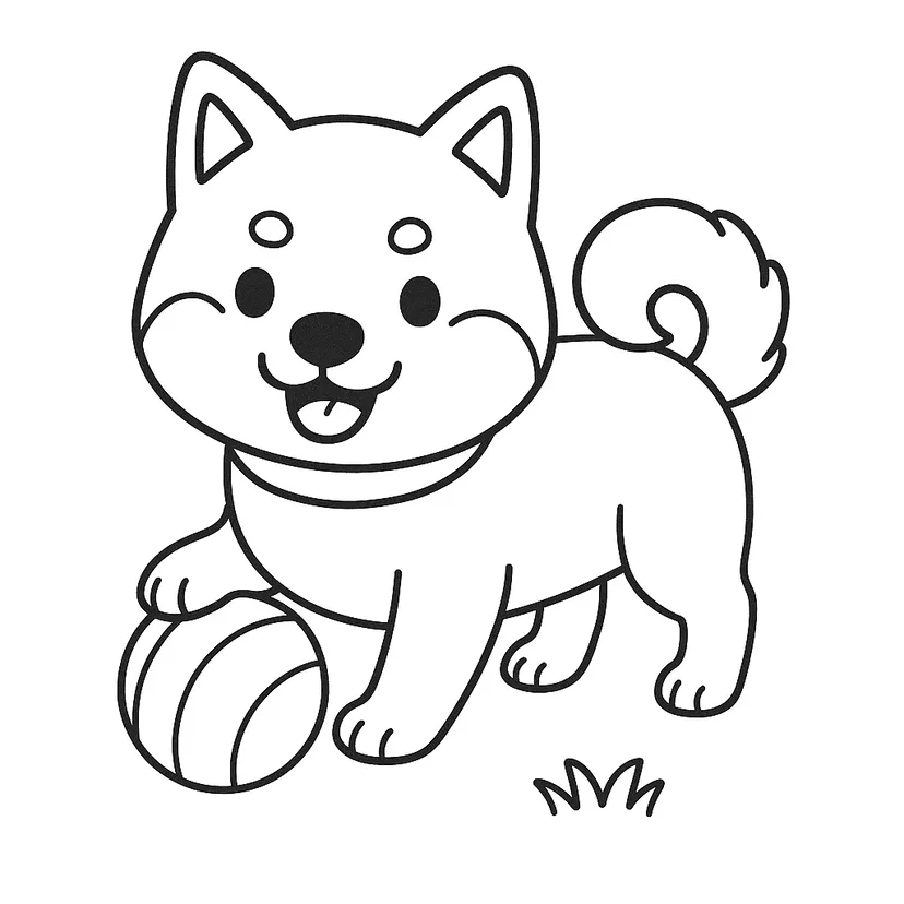 Dibujo de Perro enérgico jugando con una pelota para colorear