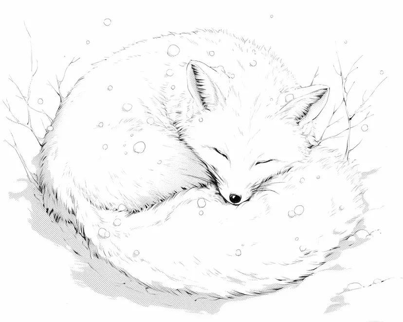雪の中の北極ギツネの塗り絵