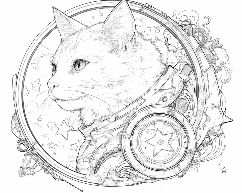 宇宙猫的冒险涂色页