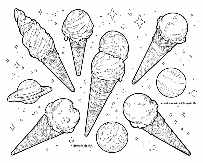Dibujo de Conos de Helado Cósmico para colorear