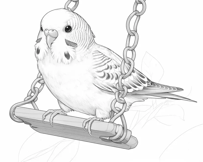 Dibujo de Periquito en un Columpio para colorear