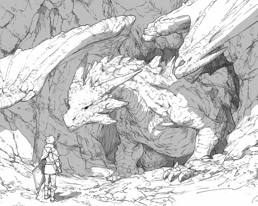 Coloriage Le Dragon Géant et l'Aventurier