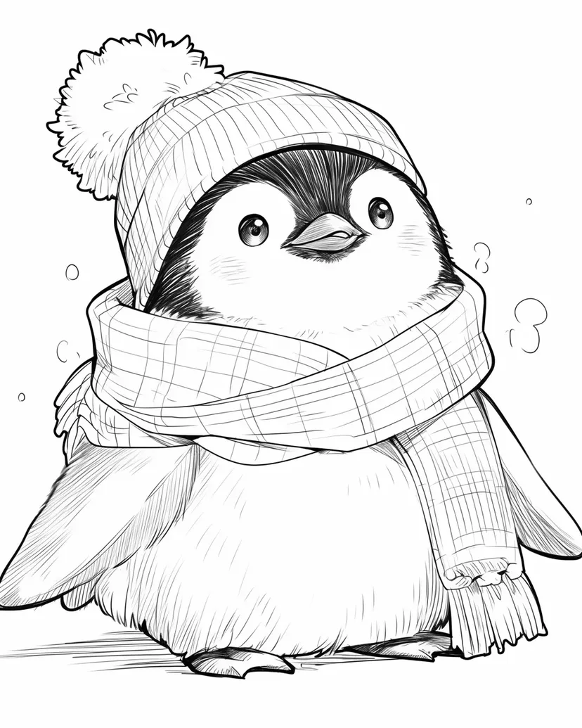 冬のペンギンの塗り絵